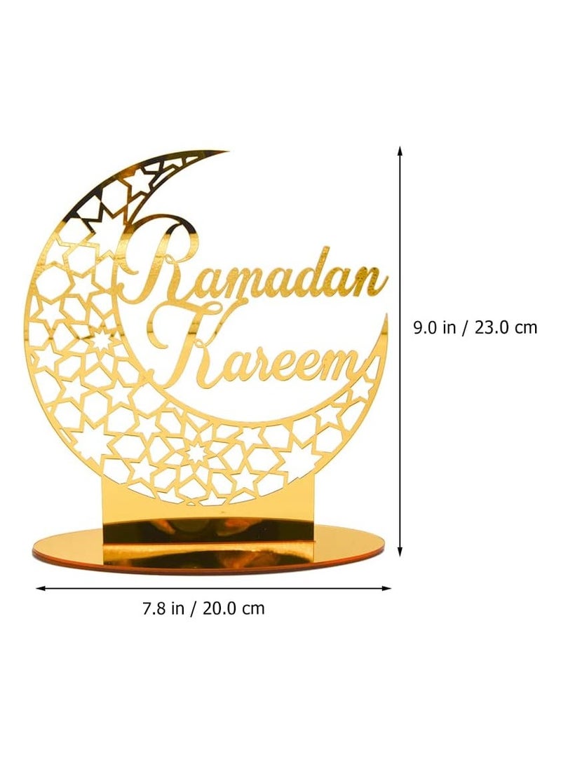 Eworld Elegant Acrylic Ramadan Tabletop Decor for Home Islamic Lightweight Craft Ornament Featuring Ramadan Kareem Calligraphy, Perfect Crescent Ornaments for Islamic Parties, Radiant in Gold - Image 2