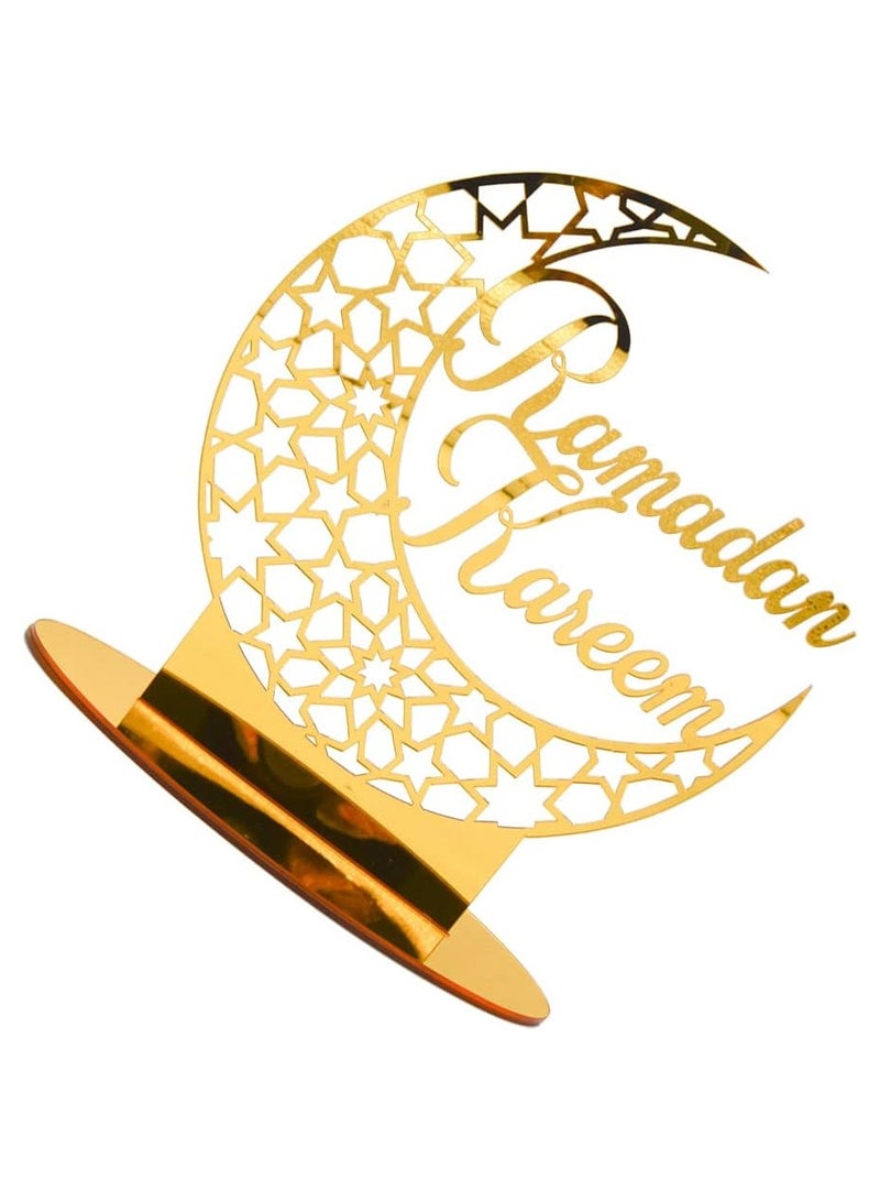 Eworld Elegant Acrylic Ramadan Tabletop Decor for Home Islamic Lightweight Craft Ornament Featuring Ramadan Kareem Calligraphy, Perfect Crescent Ornaments for Islamic Parties, Radiant in Gold - Image 4