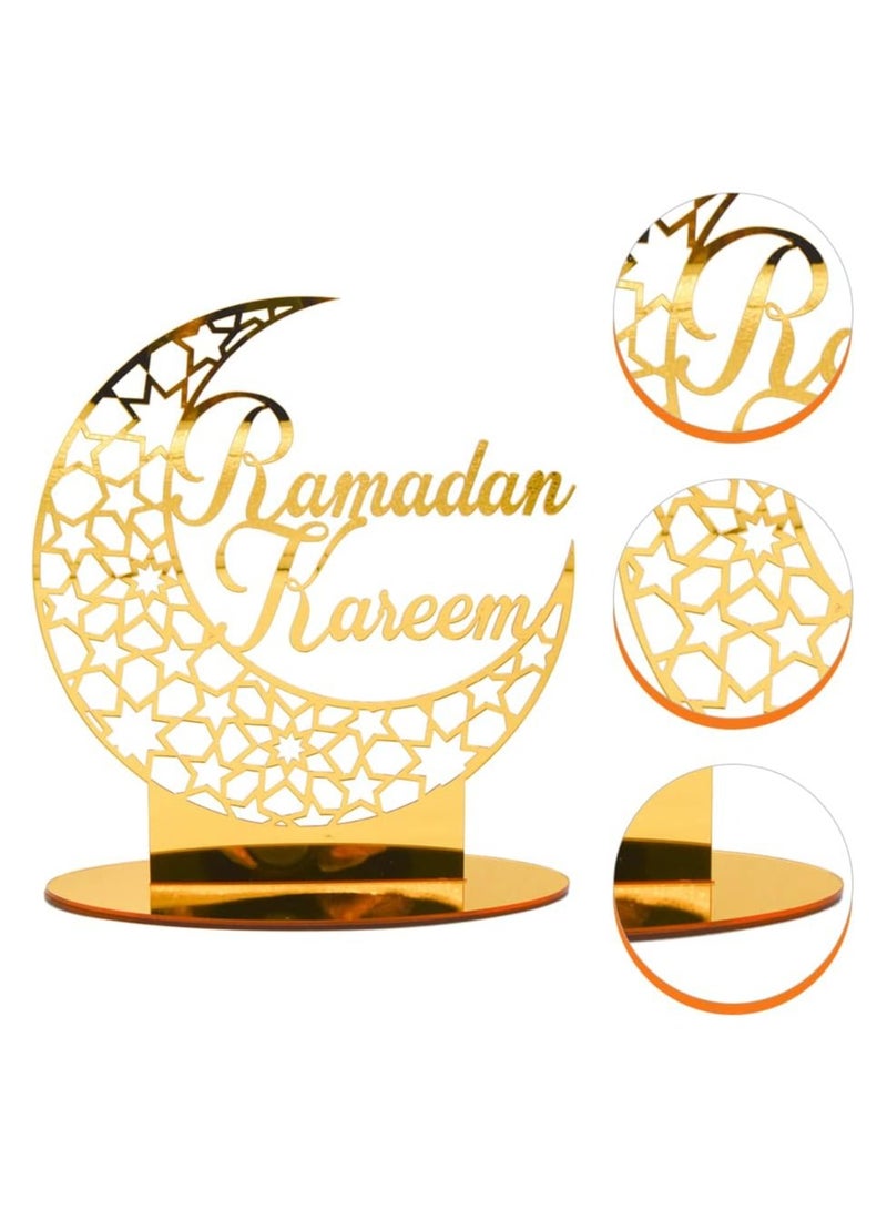 Eworld Elegant Acrylic Ramadan Tabletop Decor for Home Islamic Lightweight Craft Ornament Featuring Ramadan Kareem Calligraphy, Perfect Crescent Ornaments for Islamic Parties, Radiant in Gold - Image 3