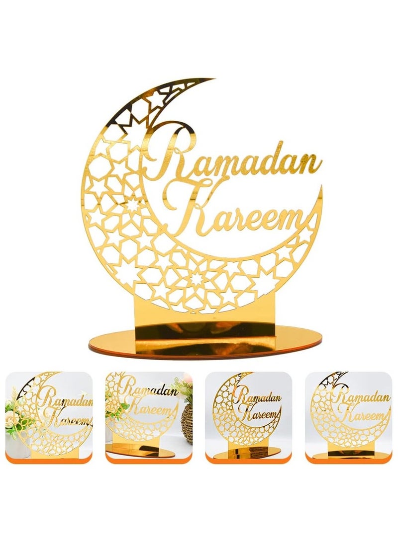 Eworld Elegant Acrylic Ramadan Tabletop Decor for Home Islamic Lightweight Craft Ornament Featuring Ramadan Kareem Calligraphy, Perfect Crescent Ornaments for Islamic Parties, Radiant in Gold - Image 5