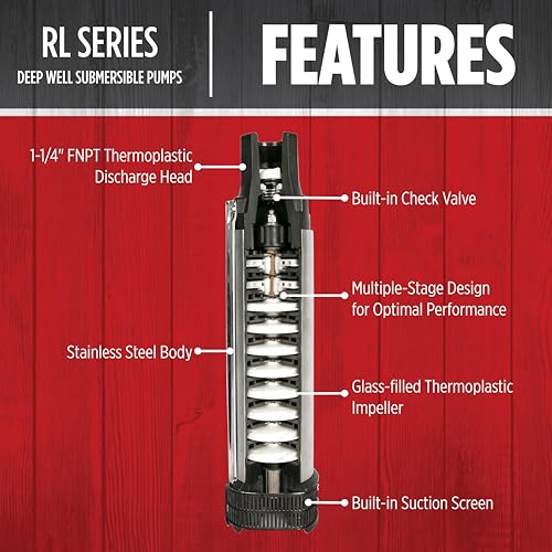 Red Lion RL12G07-2W2V 4-inch Submersible Deep Well Pump, 3/4 HP, 12 GPM 2-Wire, 230 Volts, Steel, 14942403 - Image 3