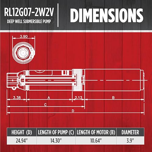 Red Lion RL12G07-2W2V 4-inch Submersible Deep Well Pump, 3/4 HP, 12 GPM 2-Wire, 230 Volts, Steel, 14942403 - Image 2