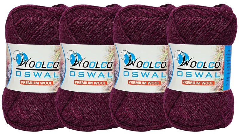 Woolco Oswal Microwool Acrylic Hand Knitting Yarn Pack of 4 Balls (100g Each), Soft Baby Yarn for Sweaters, Booties & DIY Knitting Projects – Baby Wool Thread for Beginners & Kids (Plum Wine) - Image 1