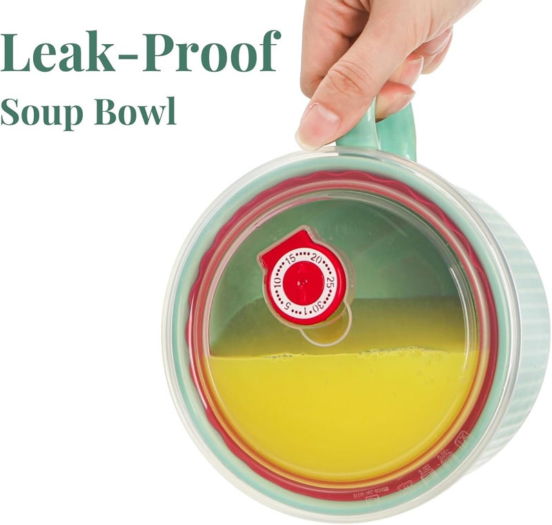 Eorbow 2 Packs Ceramic Soup Bowls with Handles 32 OZ Microwave Safe Soup Mug with Vented Lid Leakproof French Onion Soup Bowls Large Soup Crocks for Ramen Noodle Cereal - Image 4