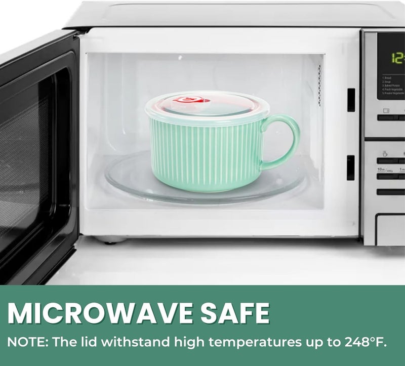 Eorbow 2 Packs Ceramic Soup Bowls with Handles 32 OZ Microwave Safe Soup Mug with Vented Lid Leakproof French Onion Soup Bowls Large Soup Crocks for Ramen Noodle Cereal - Image 3