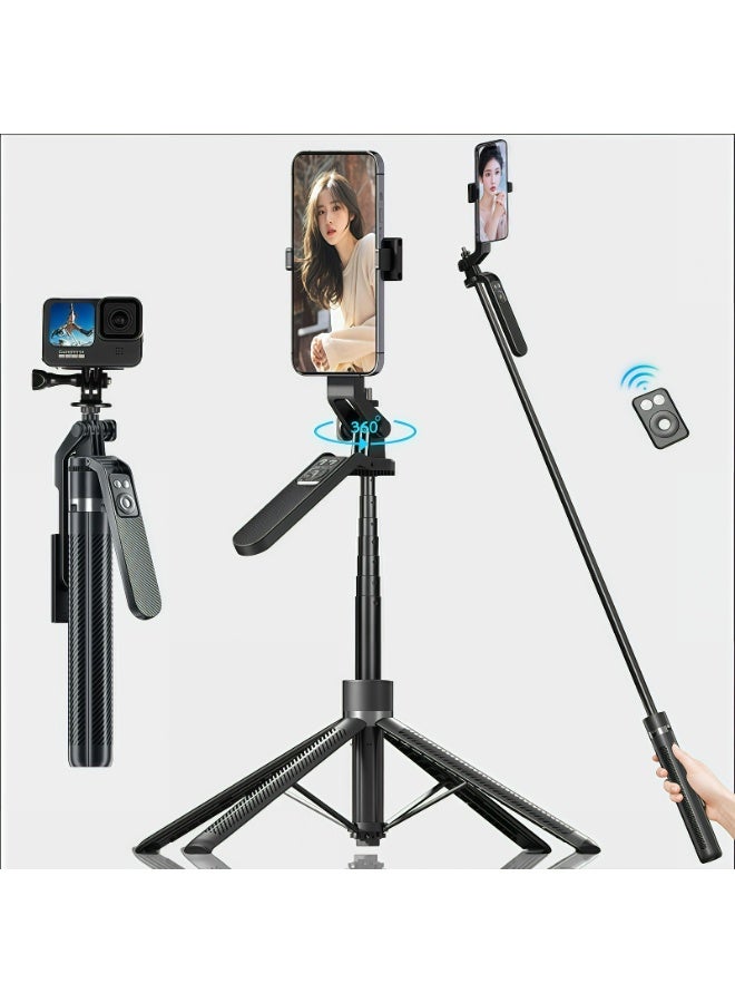 عصا سيلفي بطول 70.8 بوصة (180 سم) مع جهاز تحكم عن بعد لاسلكي وإضاءتين مزدوجتين، تصميم محمول قابل للتمديد بأرجل أربع معززة، دوران تثبيت الهاتف 360°، مصنوعة من سبائك الألومنيوم، مناسبة لهواتف iPhone/Samsung/GoPro/هواتف أندرويد، الطول 180 سم - Image 4