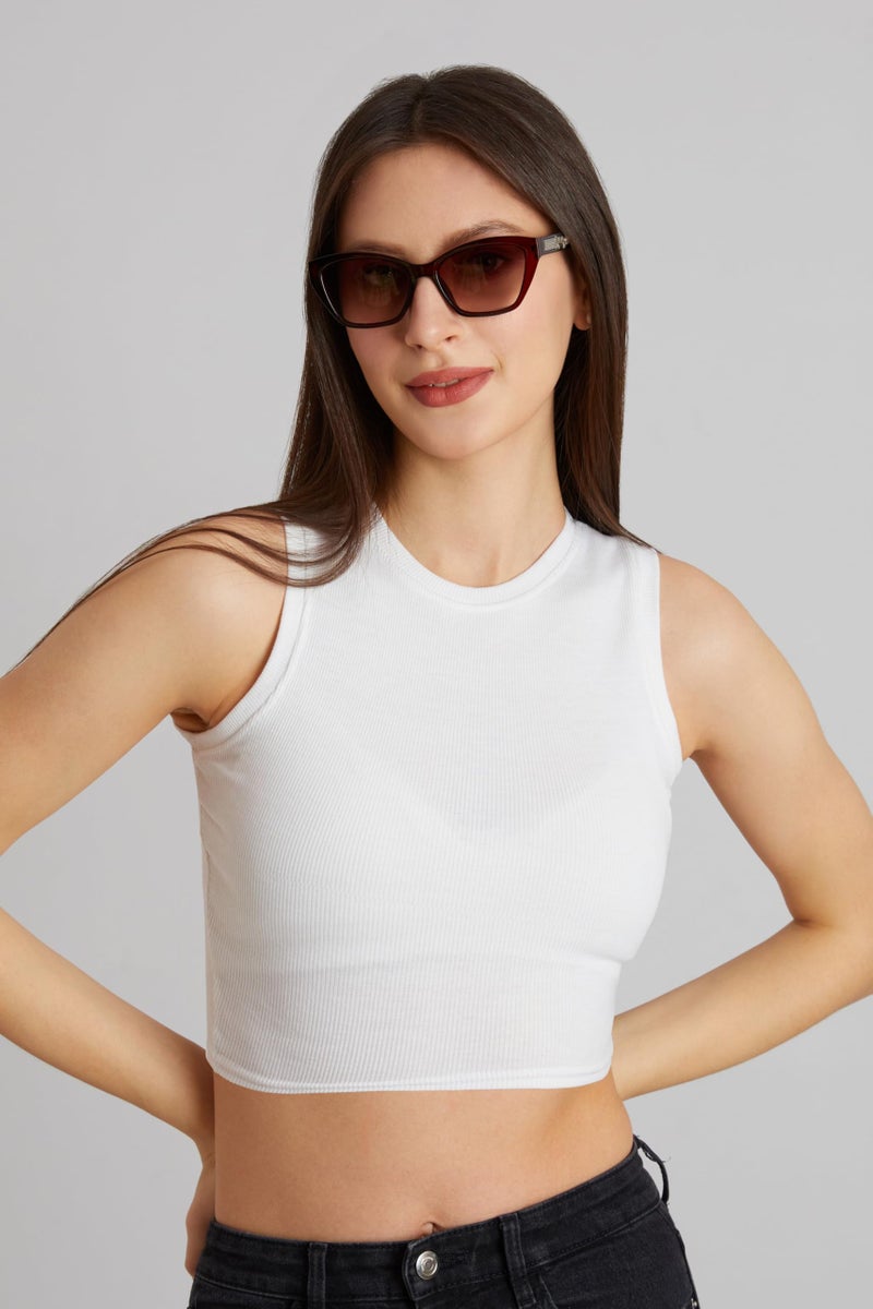 Berry&Bird BERRY BIRD® Stylish Sleeveless Round Neck Ribbed Tank Tops for Women & Girls Slim Fit Collarless Beach, Gym Wear and Western Trendy Fashion White - Image 3