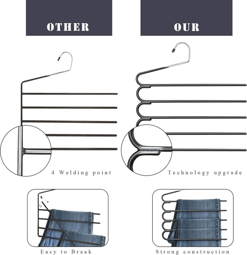 3 Pack Non Slip Multi-layer Trouser Hanger - Heavy Duty Space Saving Metal Hangers for Jeans, Leggings, and Scarves - Image 5