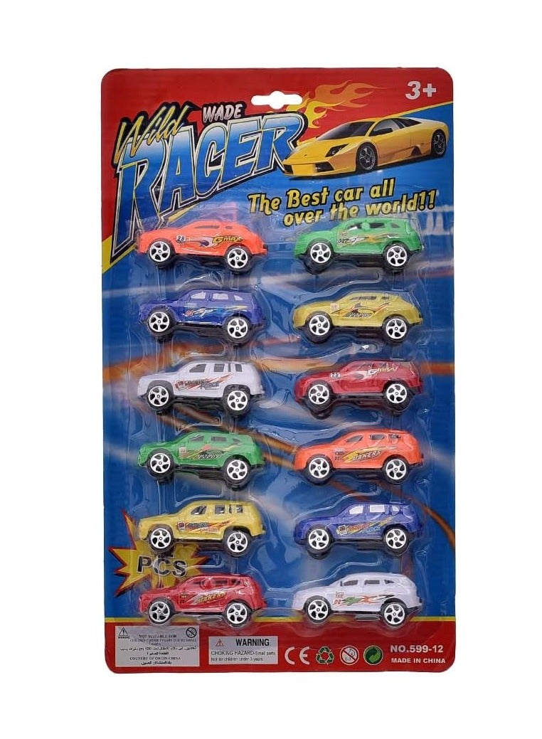 Plastic wild small racer cars for kids set of 12 pieces - multi color - Image 1