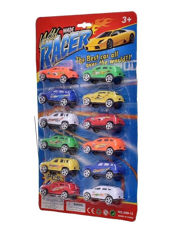 Plastic wild small racer cars for kids set of 12 pieces - multi color - Image 2
