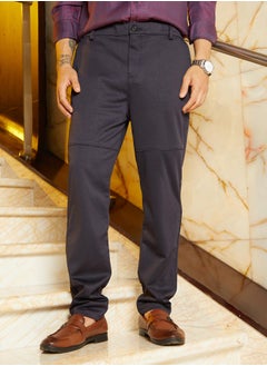 Campus Sutra Men's Ash Grey Panel-Waffle Chino Trousers  - Image 2