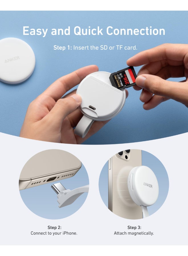 محول MagGo USB-C، قارئ بطاقة SD لسلسلة آيفون 17، قارئ بطاقات ذاكرة مغناطيسي محمول مع كابل مدمج، فتحتان لبطاقة SD و TF، سرعة نقل بيانات تصل إلى 312 ميجابايت/ثانية لأجهزة USB C (أسود)