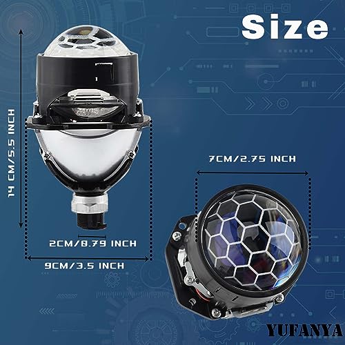 YUFANYA 2.5Inch Mini Blue Honeycomb Projector Lens,Car Headlight Retrofit Kit with Black Shrouds,70W 20,000LM 6000K-Focus Beam with Sharp Cut off Line No Blind Oncoming Car Upgrade Bi-Xenon Projector Lens - Image 4