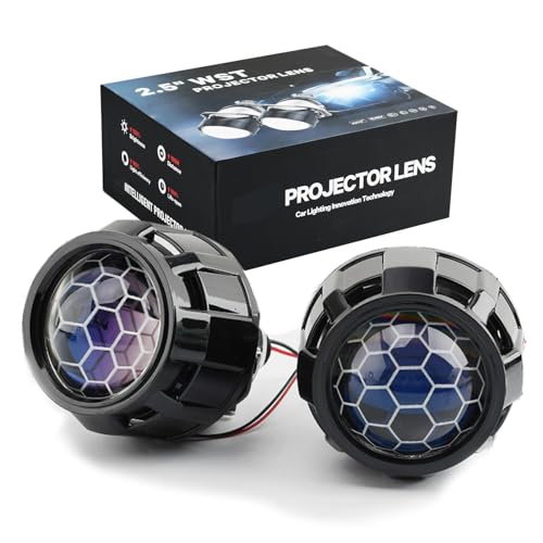 YUFANYA 2.5Inch Mini Blue Honeycomb Projector Lens,Car Headlight Retrofit Kit with Black Shrouds,70W 20,000LM 6000K-Focus Beam with Sharp Cut off Line No Blind Oncoming Car Upgrade Bi-Xenon Projector Lens - Image 1