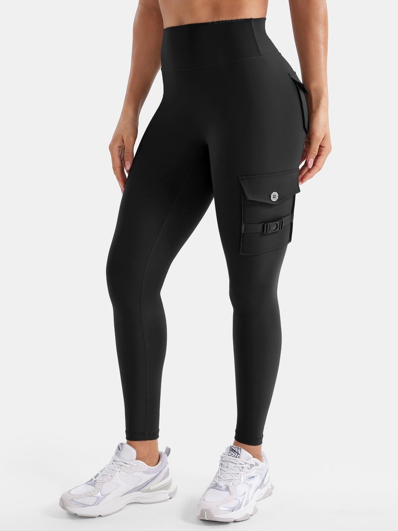 YEOREO CoreFlex Gym Workout Cargo Leggings with Pockets for Women Hidden Scrunch Butt Lifting Yoga Leggings Black XXL - Image 4