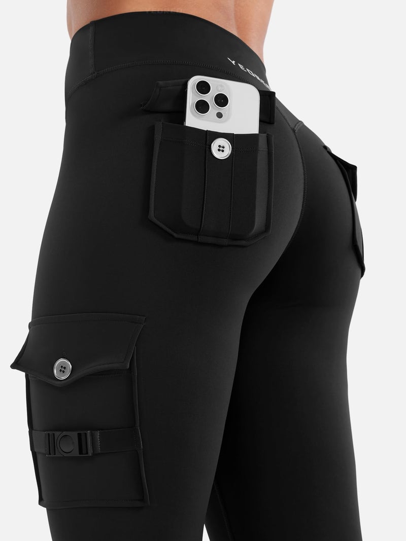 YEOREO CoreFlex Gym Workout Cargo Leggings with Pockets for Women Hidden Scrunch Butt Lifting Yoga Leggings Black XXL - Image 2