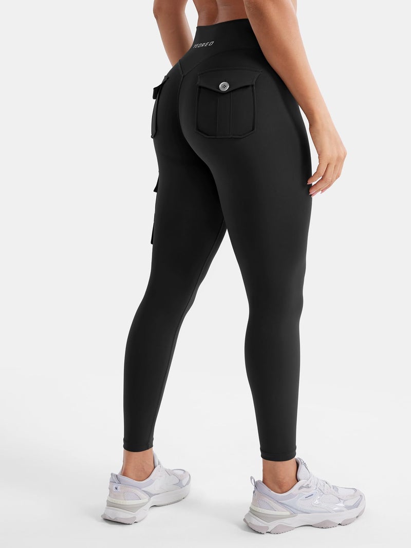 YEOREO CoreFlex Gym Workout Cargo Leggings with Pockets for Women Hidden Scrunch Butt Lifting Yoga Leggings Black XXL - Image 3