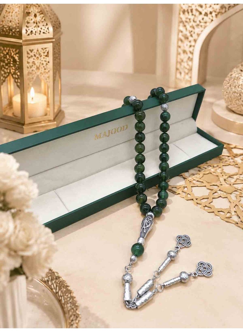 MAJOOD / 33-bead Natural Green Agate Beads / Tasbih / 10MM / For Men and Women - Image 2