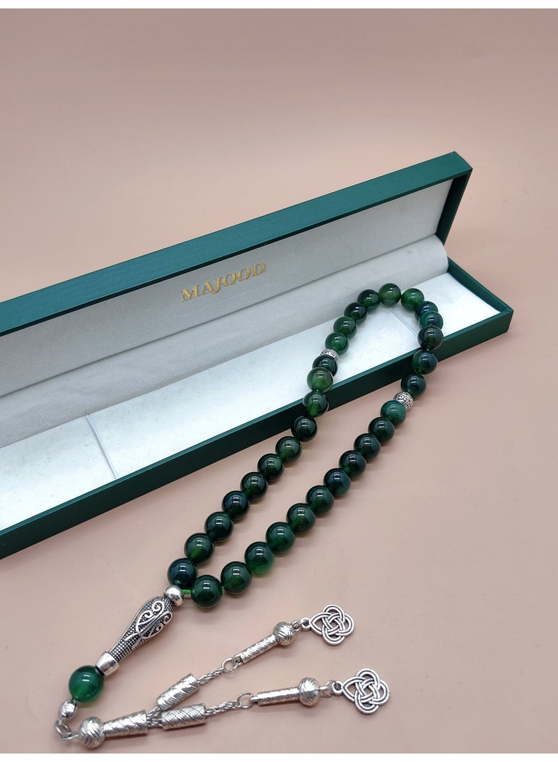 MAJOOD / 33-bead Natural Green Agate Beads / Tasbih / 10MM / For Men and Women - Image 5