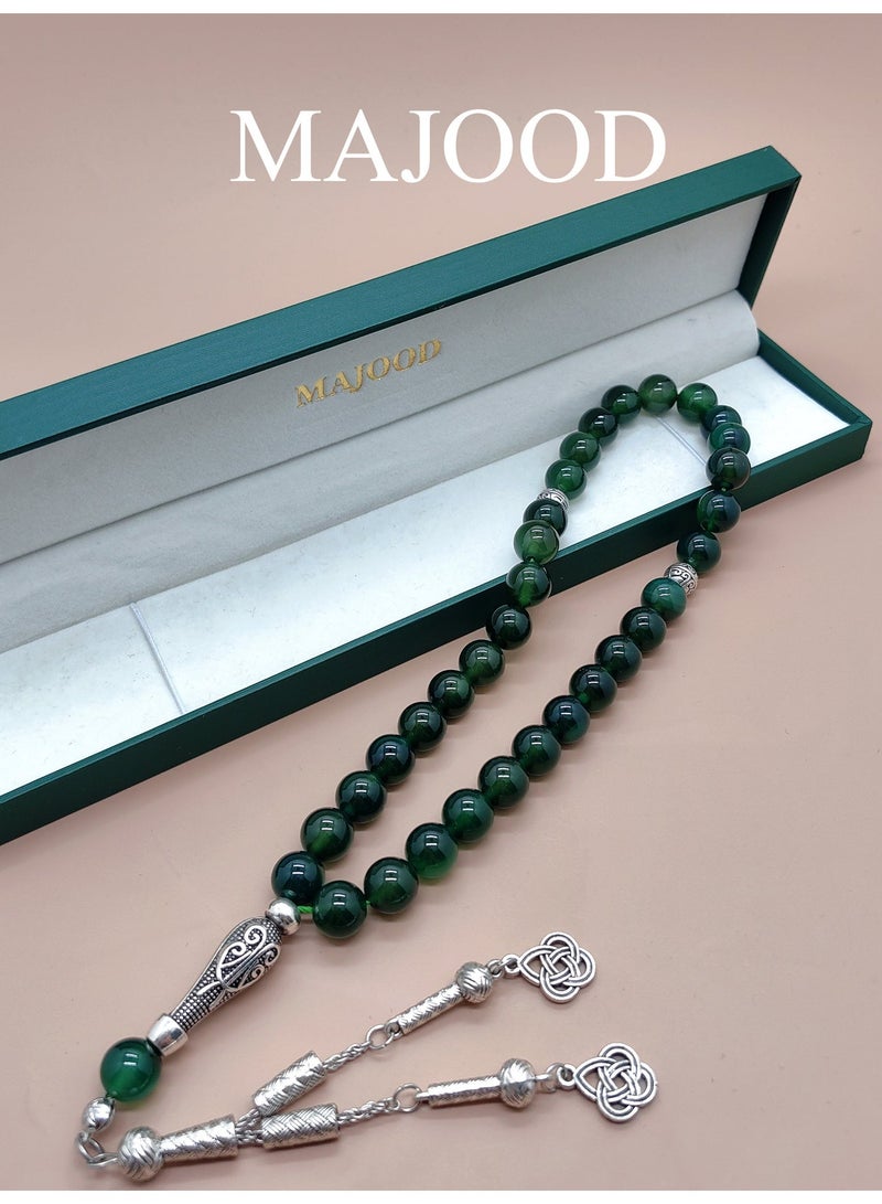 MAJOOD / 33-bead Natural Green Agate Beads / Tasbih / 10MM / For Men and Women - Image 4
