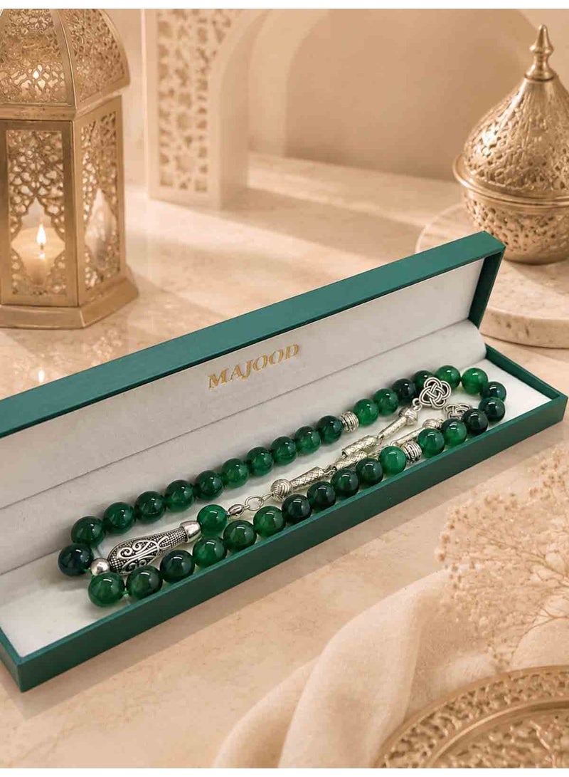 MAJOOD / 33-bead Natural Green Agate Beads / Tasbih / 10MM / For Men and Women - Image 3