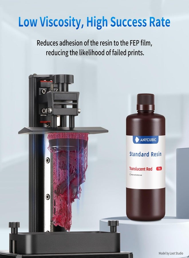 ANYCUBIC 3D Printer Resin, 405nm SLA UV-Curing Resin with High Precision and Quick Curing & Excellent Fluidity for LCD 3D Printing (Clear Red, 1kg) - Image 3