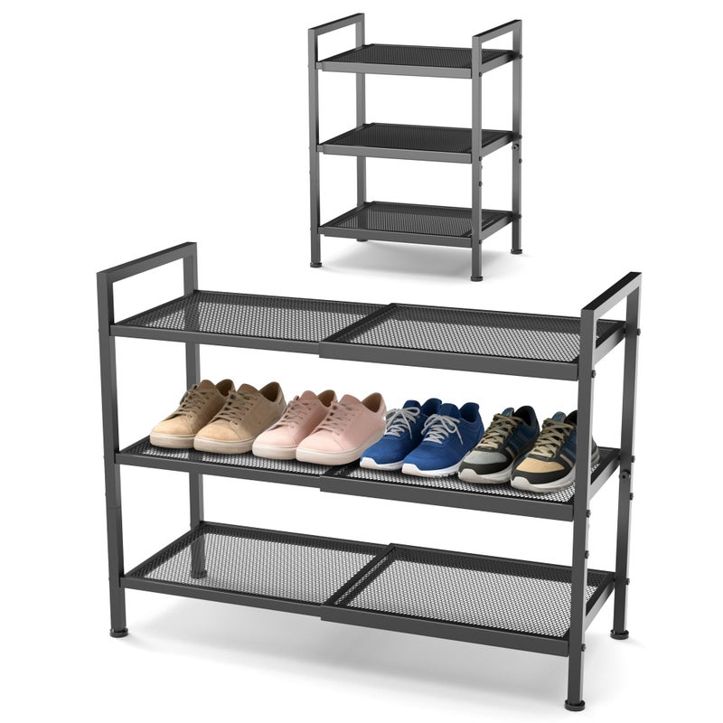 neatevday 3 Tier Shoe Rack, Expandable Shoe Rack for Closet, Adjustable Shoe Organizer for Entryway, Shoe Storage Organizer for Door Entrance, Garage, Bedroom - Image 1