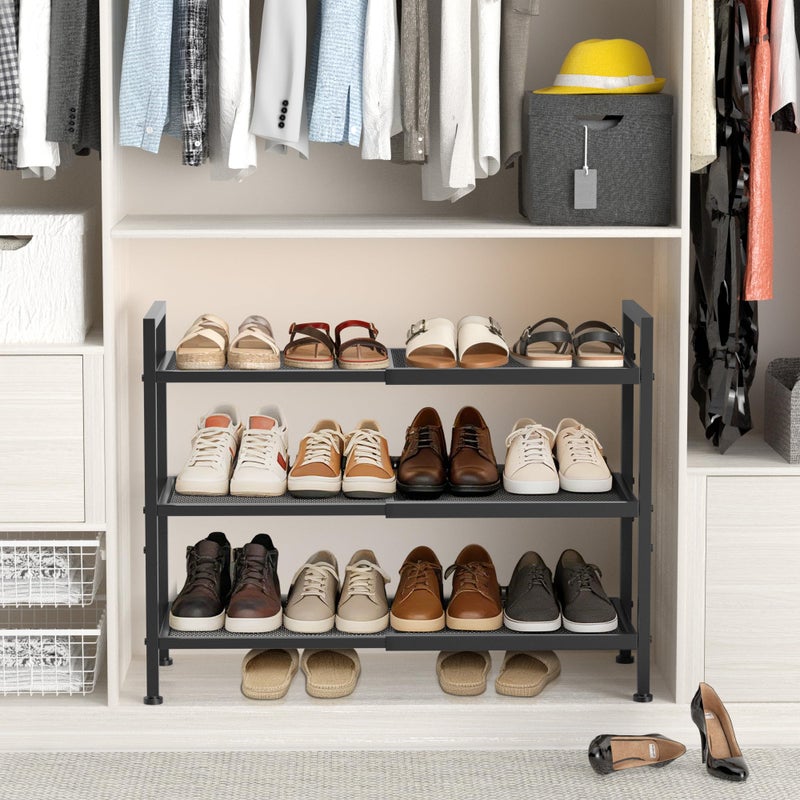neatevday 3 Tier Shoe Rack, Expandable Shoe Rack for Closet, Adjustable Shoe Organizer for Entryway, Shoe Storage Organizer for Door Entrance, Garage, Bedroom - Image 4