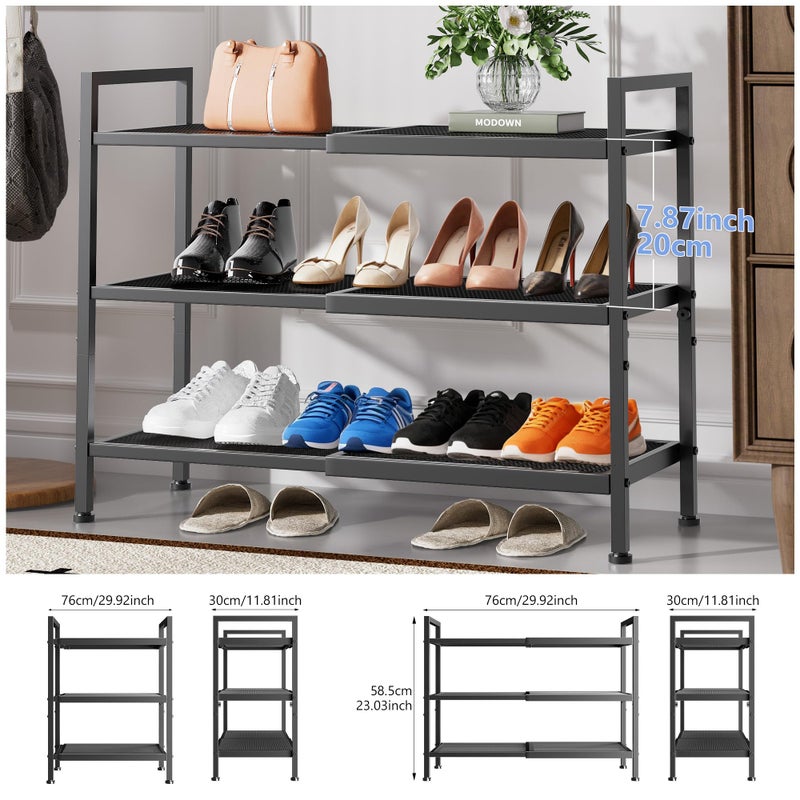 neatevday 3 Tier Shoe Rack, Expandable Shoe Rack for Closet, Adjustable Shoe Organizer for Entryway, Shoe Storage Organizer for Door Entrance, Garage, Bedroom - Image 2