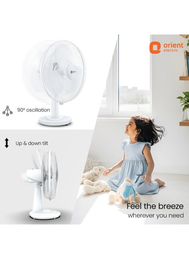 أورينت إليكتريك Orient Electric 400 mm Table 77 | High Speed Table Fan for Home|100% Copper Motor with Thermal Overload Protection | 90 Degree Oscillation | 3 Speed Control | Military Grade Guard | White - Image 4