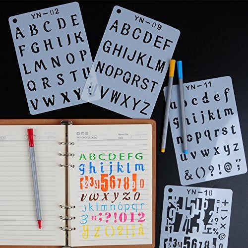 YUEAON 12 pack letter and number stencils alphabet stencil for A5 bullet journal supplies scrapbooking painting drawing craft -57 inch - Image 3