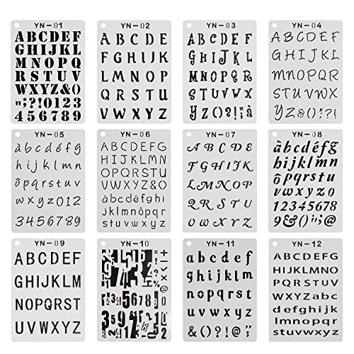 YUEAON 12 pack letter and number stencils alphabet stencil for A5 bullet journal supplies scrapbooking painting drawing craft -57 inch - Image 1