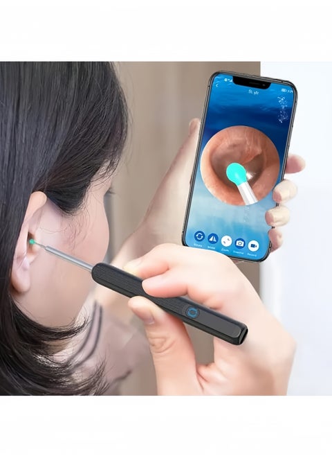 Ear Cleaner,Wi-Fi Visible Wax Elimination, High Precision Ear Wax Removal Tool with Camera LED Light Wireless Otoscope Smart Ear Cleaning Kit,for iPhone, iPad, Android Phones(Black)