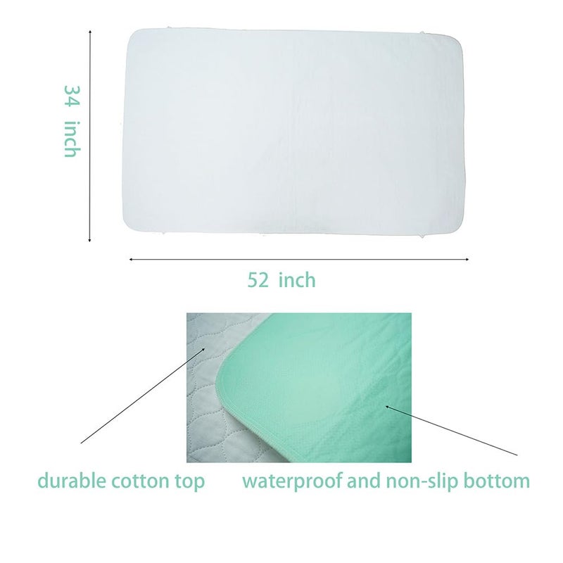 careboree Pack of 2 Careboree Quilted Cotton Top Underpad 34"X52" Reusable Incontinence Bed Pads Washable Durable Waterproof Extra Absorbent Draw Sheet for Mattress - Image 3