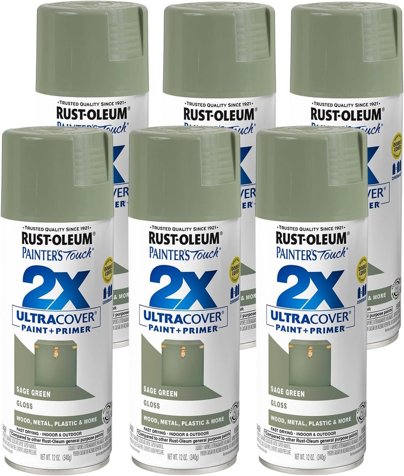 Rust-Oleum 249094-6PK Painter's Touch 2X Ultra Cover Spray Paint, 12 oz, Gloss Sage Green, 6 Pack - Image 1