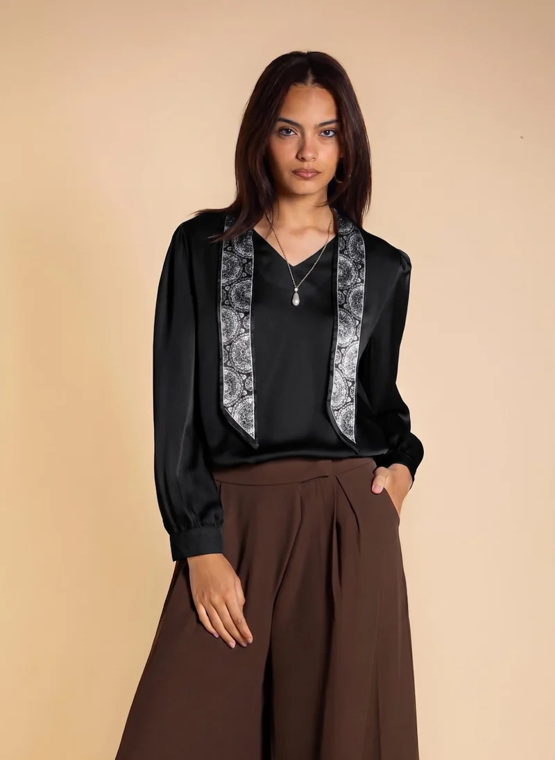 SHAPES SATIN BLOUSE WITH NECK TIE