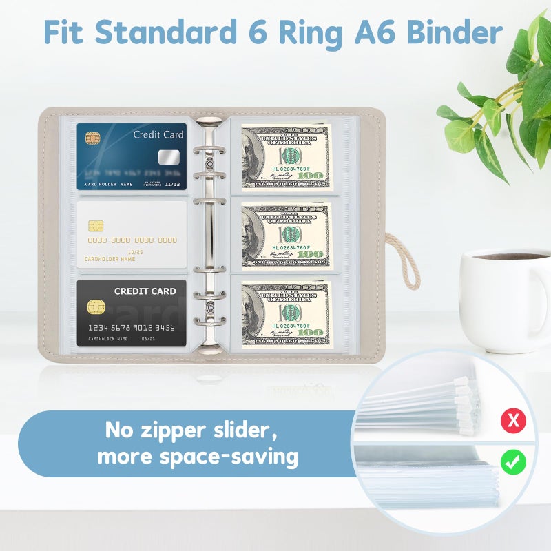 Dajino 10 Pack Multi-Compartment Zippered Clear Binder Pocket Sleeves for 6 Ring A6 Binder - Divided Zipper Pouch Money Cash Saving Budget Binder Insert Refill Card Page Protectors Loose Leaf Bags (3-Pocket) - Image 3