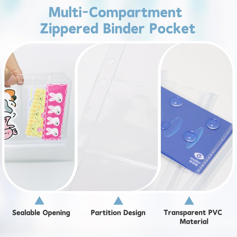 Dajino 10 Pack Multi-Compartment Zippered Clear Binder Pocket Sleeves for 6 Ring A6 Binder - Divided Zipper Pouch Money Cash Saving Budget Binder Insert Refill Card Page Protectors Loose Leaf Bags (3-Pocket) - Image 4