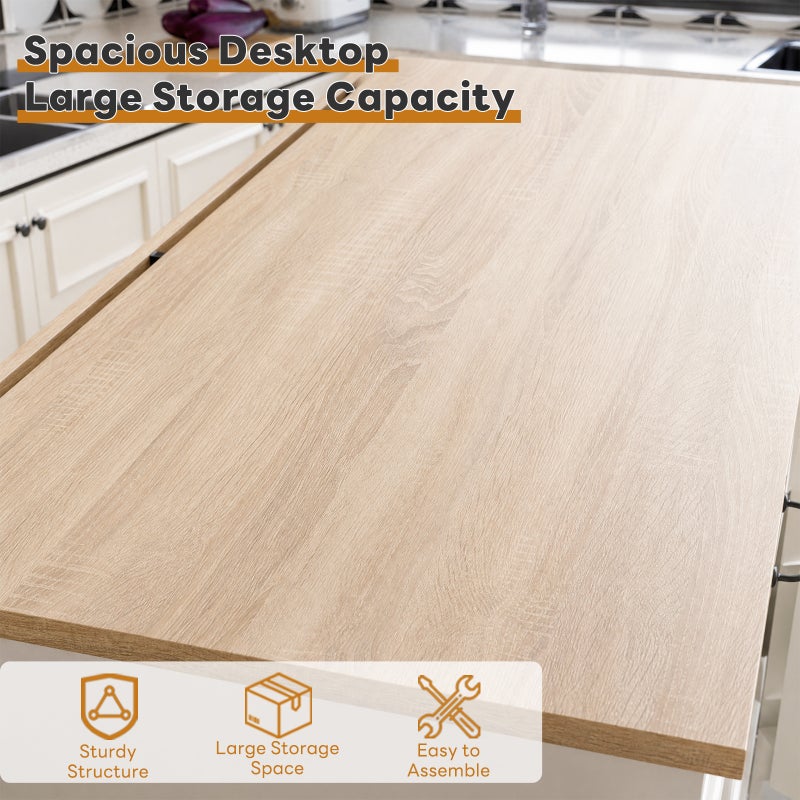 SHARPDO Rolling Kitchen Island Kitchen Table Kitchen Cabinet White Mobile Kitchen Island Cart on Wheels with Drop Leaf Top Towel Bar Trash Can Storage Cabinet Spice Racks Drawer MDF Freestanding Kitchen Storage Island Table for Home Kitchen - Image 4