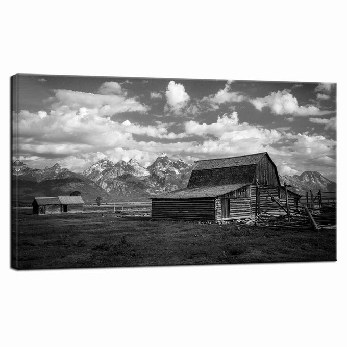 GRAND TETON NATIONAL PARK PICTURE CANVAS WALL ART BLACK AND WHITE MOULTON BARN POSTER PRINTS USA LANDSCAPE WYOMING CANVAS ARTWORK FOR HOME LIVING ROOM DECOR FRAMED READY TO HANG