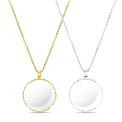 salbsever 2 Colors 5X Magnifier Monocle Lens Necklace Magnifying Glass loupe on Chain Vintage Magnifying Pendant Necklace with 17 Inch Diameter Glass Lens for Reading Newspaper MapJewelryCrafts Needlework - Image 2