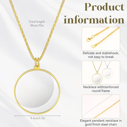 salbsever 2 Colors 5X Magnifier Monocle Lens Necklace Magnifying Glass loupe on Chain Vintage Magnifying Pendant Necklace with 17 Inch Diameter Glass Lens for Reading Newspaper MapJewelryCrafts Needlework - Image 5