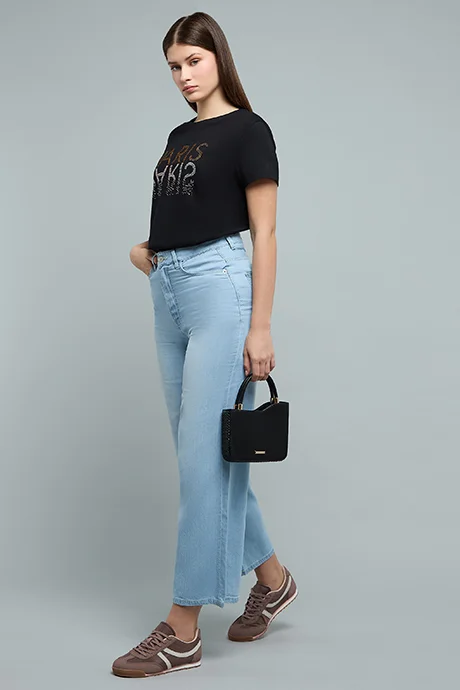 أر أند بي Washed Flared Jeans with Button Closure