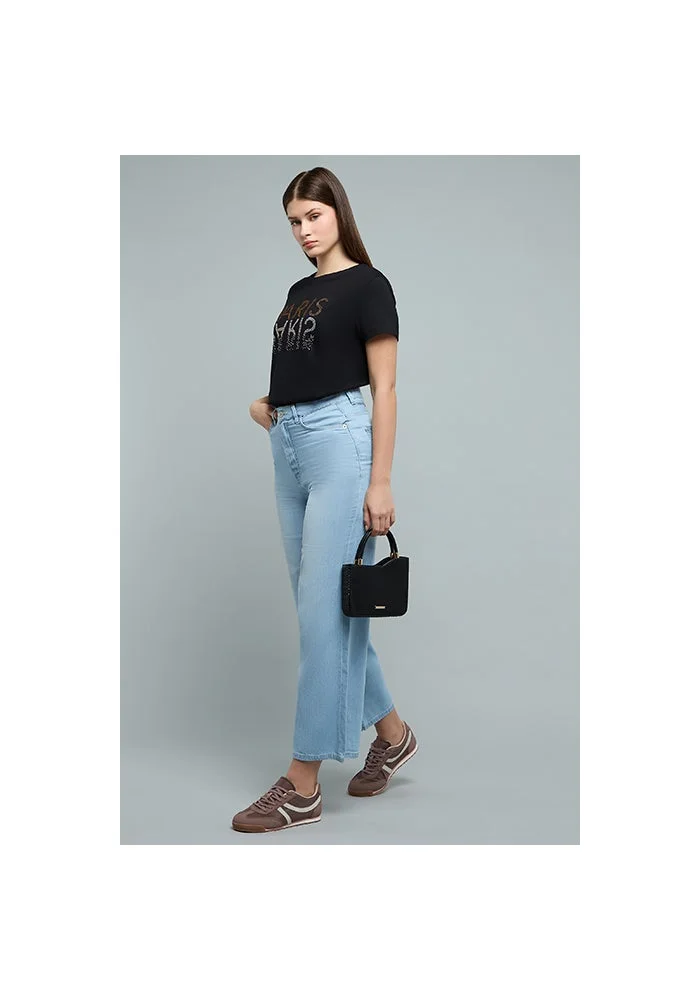 R&b Washed Flared Jeans with Button Closure