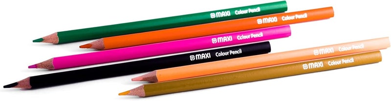 ماكسي أقلام تلوين 12 لونًا + قلم رصاص جرافيت بطرف ممحاة 12 قطعة + ممحاة خالية من الغبار 2 قطعة + مبراة بلاستيكية + قلم حبر جاف (مجموعة أساسية) - Image 4