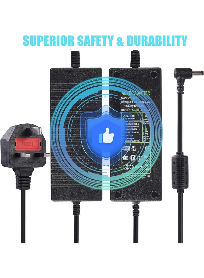 Salab AC 100-240V to DC 12V 10A Power Supply Adapter Converter Transformer 12 Volt 10 Amp 120W with 5.5mm x 2.5mm /2.1mm DC Output Jack for 5050 3528 LED Strip Light CCTV Cameras 3D Printer - Image 3
