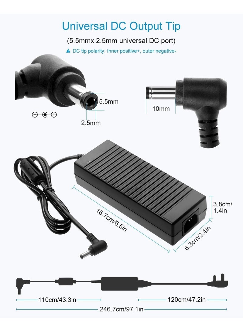 Salab AC 100-240V to DC 12V 10A Power Supply Adapter Converter Transformer 12 Volt 10 Amp 120W with 5.5mm x 2.5mm /2.1mm DC Output Jack for 5050 3528 LED Strip Light CCTV Cameras 3D Printer - Image 4