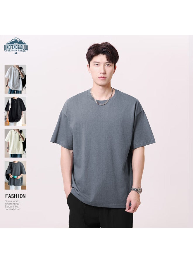 Dingfengbaoluo Style Solid Color Pure Cotton Short-sleeve T-shirt For Men, Summer Basic Loose Undershirt Inner Layer Gh255 Gray 2XL - Image 3
