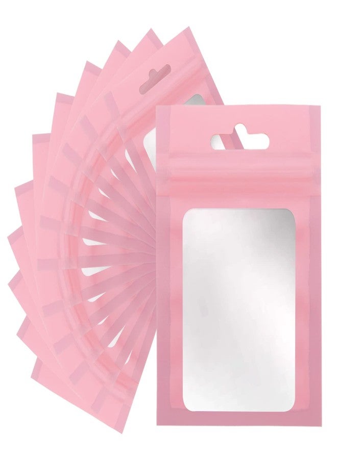 Joycraft 100pcs Mylar Bags - 4x6 Inch, Resealable Zip, Matte Pink Plastic with Clear Window, Cute Small Bags for Jewelry, Candy, Data Cable - Image 1