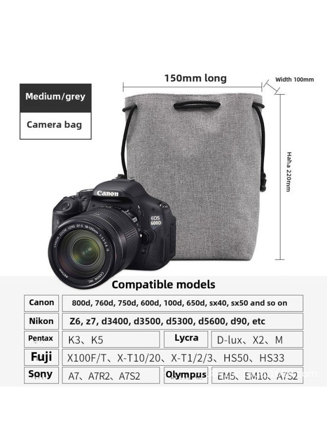 SLR Camera Bag Lens Bag Storage Bag Bundle Pocket Portable Card Machine Protective Cover Waterproof Micro Single Protective Cover-Color:Gray Medium Size--water-repellent Oxford Cloth - Image 1